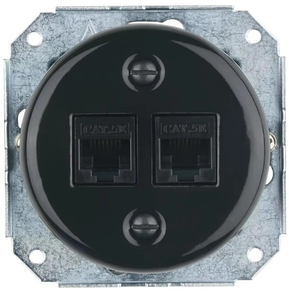 Bohemia-Design - Porcelán. retro ethernet aljzat keret nélküli 2x CAT.5E fekete