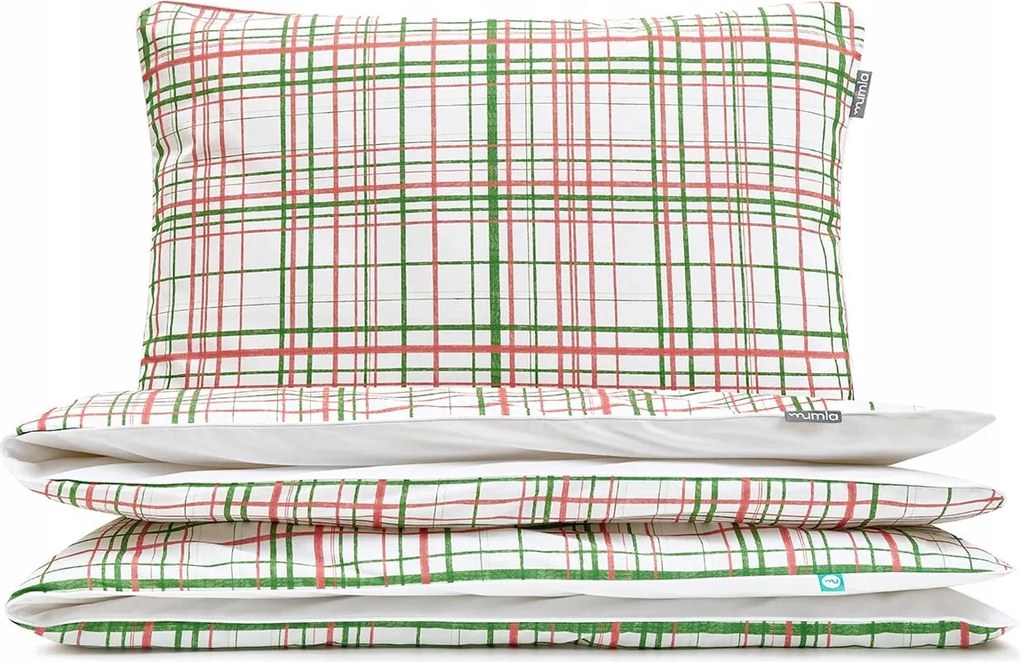 Ágyneműhuzat Zöld-piros kockás 160x200 cm 2x 60x50 cm Mumla