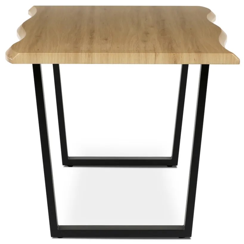 Masă de sufragerie, 180x90x75 cm, blat MDF, decor stejar salbatic, picioare metalice in forma de U