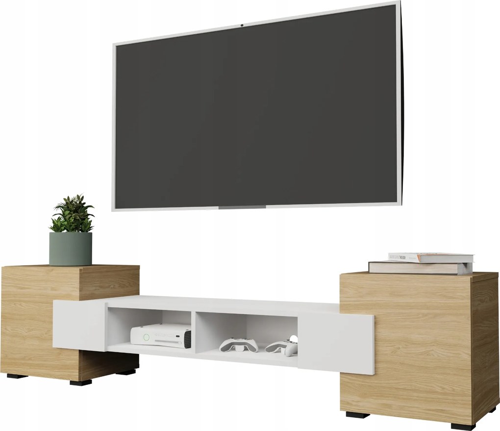 Komodee Torino Rtv szekrény fehér olajozott tölgy álló lógó a nappaliba