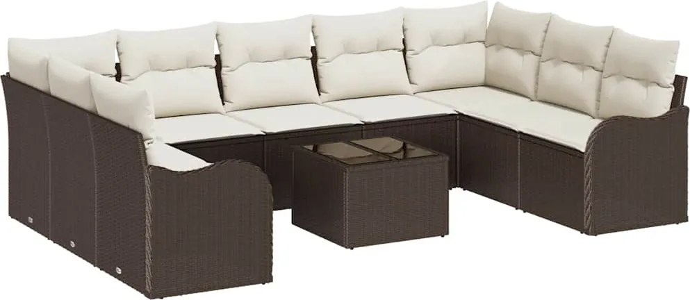 vidaXL Kerti Kanapé Szett párnával 10 pcs Barna és fehér Poli rattan