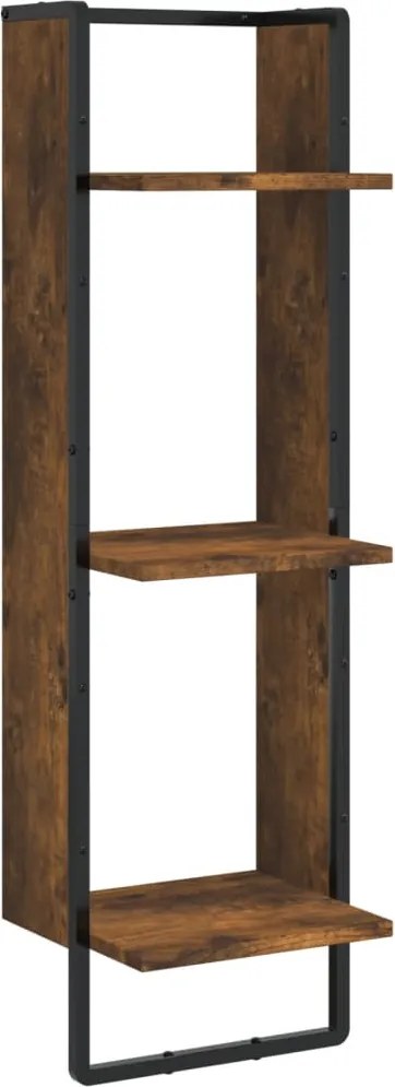 vidaXL 3 szintes füstös tölgy színű szerelt fa fali polc 30x25x100 cm