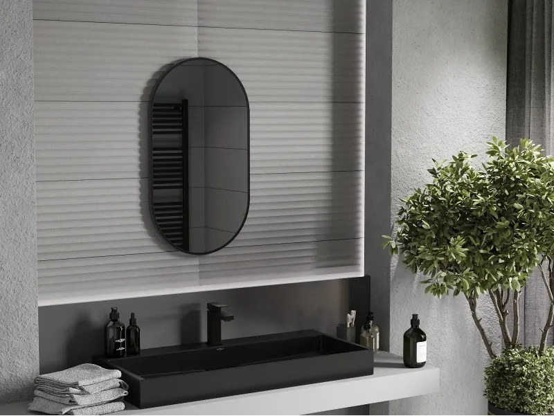 Mexen Loft 80 x 45 cm-es ovális fürdőszobai tükör, fekete keret - 9851-080-045-000-70