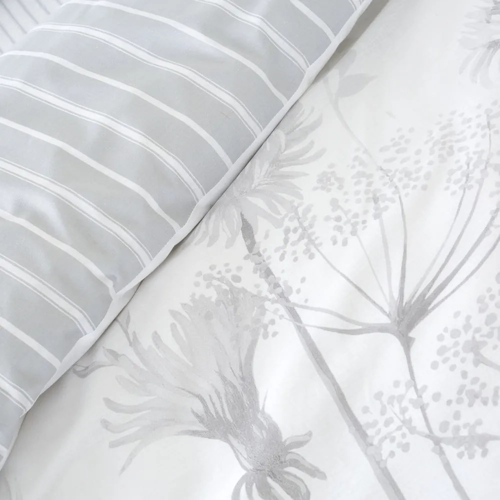Meadowsweet Floral fehér-szürke ágyneműhuzat, 200 x 200 cm - Catherine Lansfield