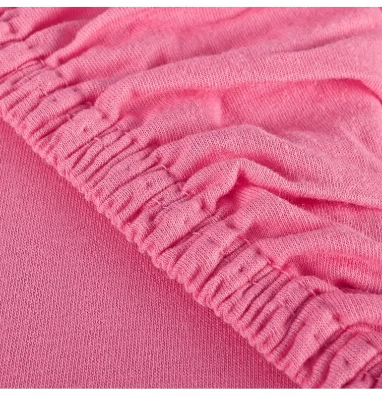 EMI rózsaszín 100% pamutjersey gumis lepedő, 90x200-as lap