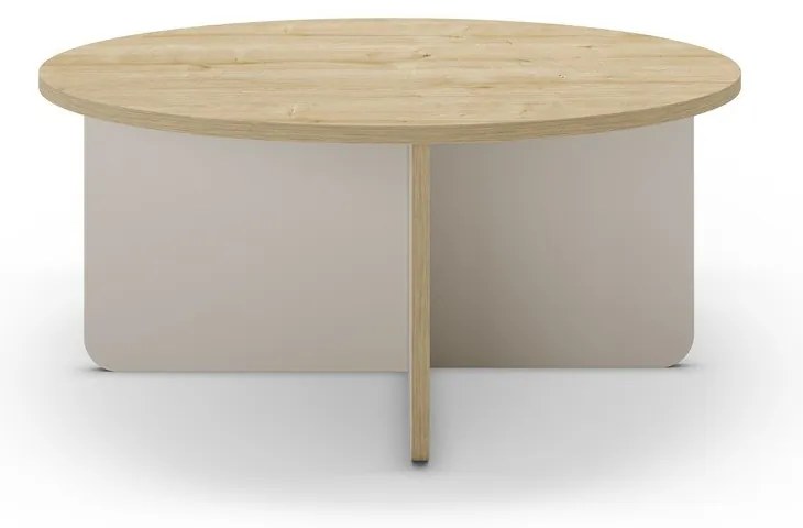 Krémszínű-natúr színű kerek dohányzóasztal tölgyfa dekoros asztallappal ø 80 cm Hillary – Marckeric