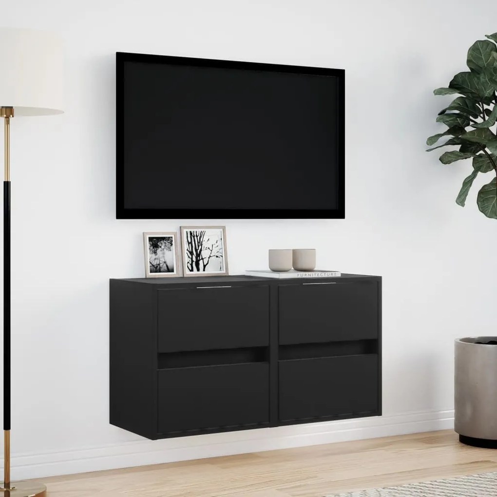 2 db fekete fali TV-szekrény LED-világítással 41x31x45 cm