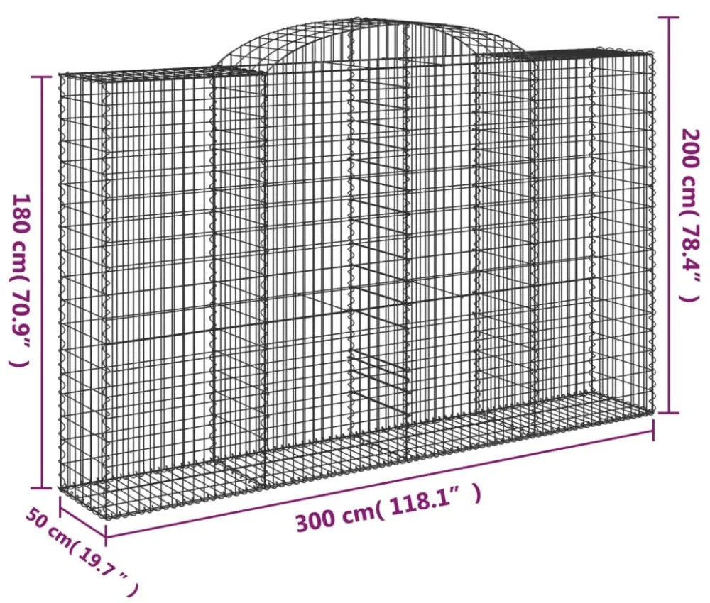 7 db íves horganyzott vas gabion kosár 300x50x180/200 cm