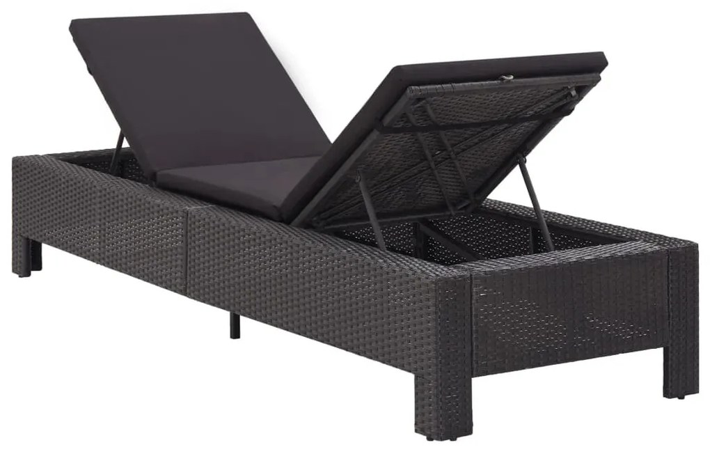 Fekete polyrattan napozóágy párnával