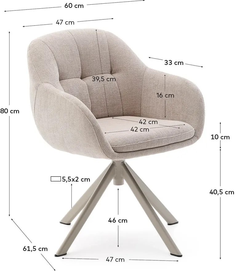 Bézs kárpitozott karfás étkezőfotel Dorina – Kave Home