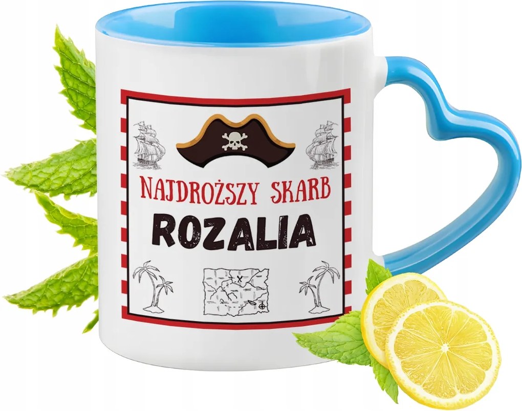 Kék bögre szív alakú füllel Rozáliának Ideális Ajándék