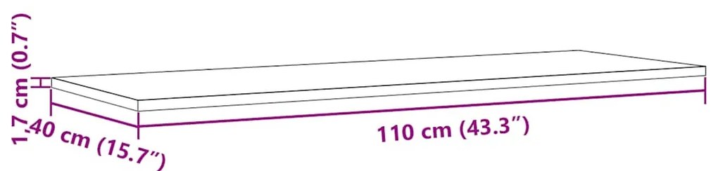 tömör fenyőfa téglalap alakú asztallap 110 x 40 x 1,7 cm