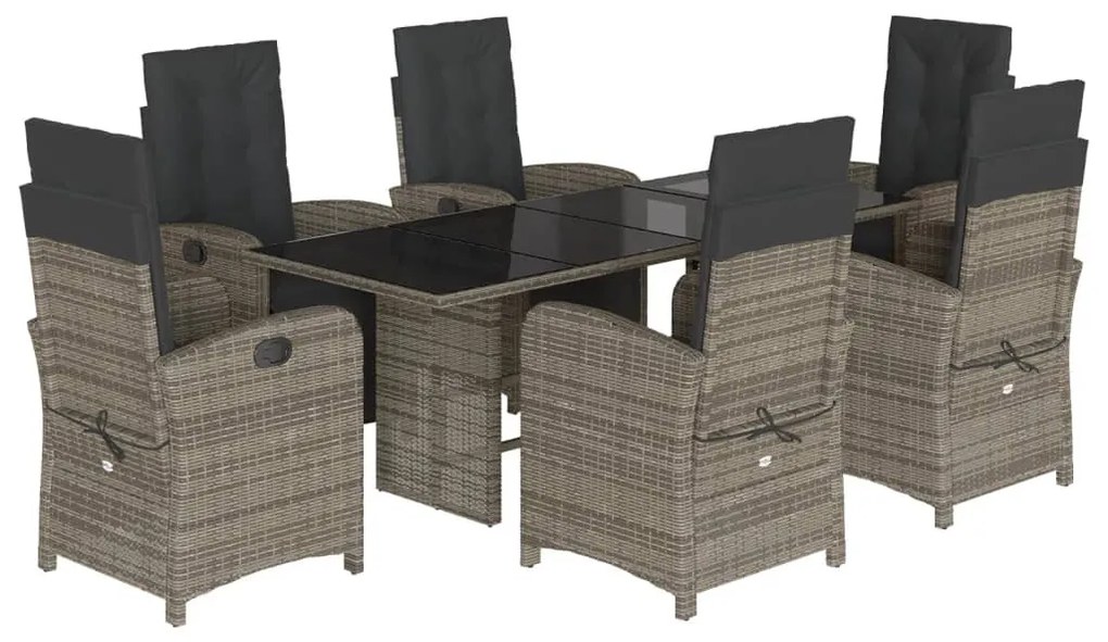 7 részes szürke polyrattan kerti étkezőgarnitúra párnával