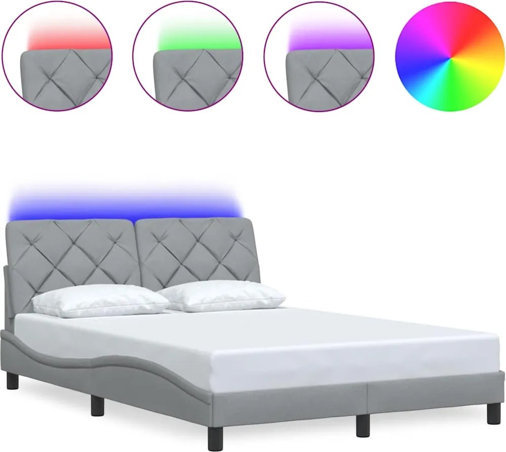 vidaXL világosszürke szövet ágykeret LED-ekkel matrac nélkül 140x190cm