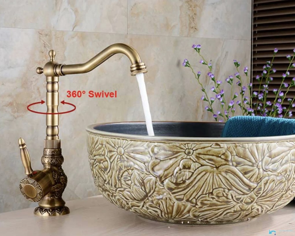 Mosdócsaptelep EYN AQB1600 forgatható kifolyóval, 23 vagy 30 cm-es kivitelben, többféle antik sárgaréz felülettel — 30 cm