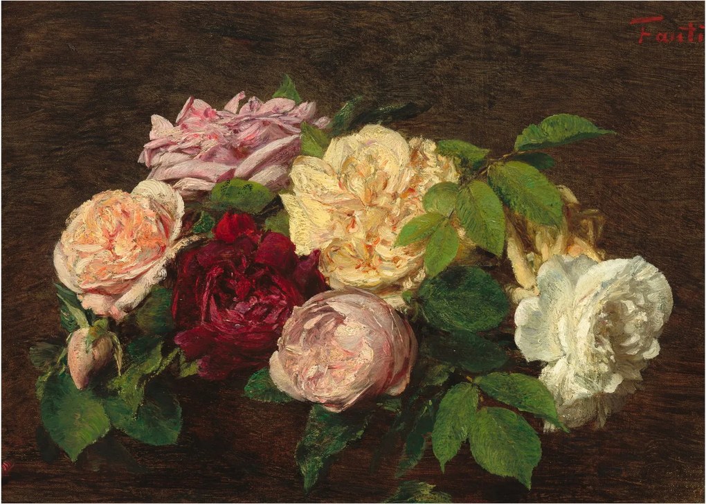 Üveg kép - Henri Fantin-Latour, Roses de Nice on a Table, reprodukciók (70x50 cm)