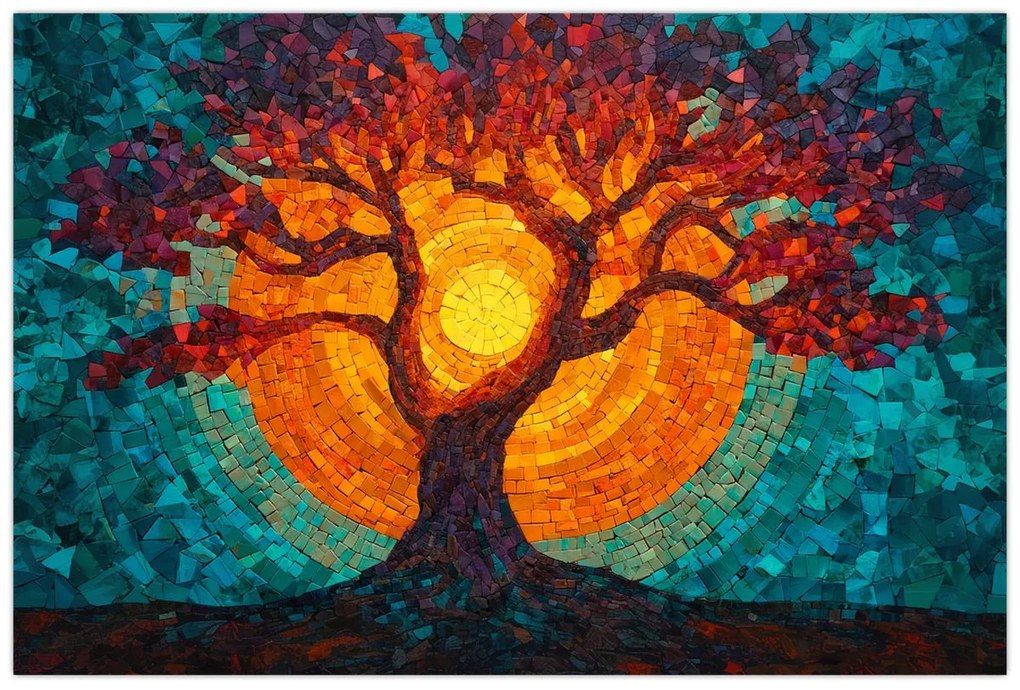 Kép - Az élet fája és a nap mozaikban (90x60 cm)