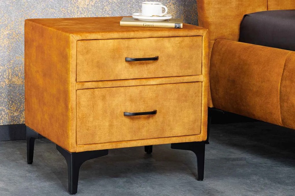 Design éjjeliszekrény Bailey mustársárga bársony
