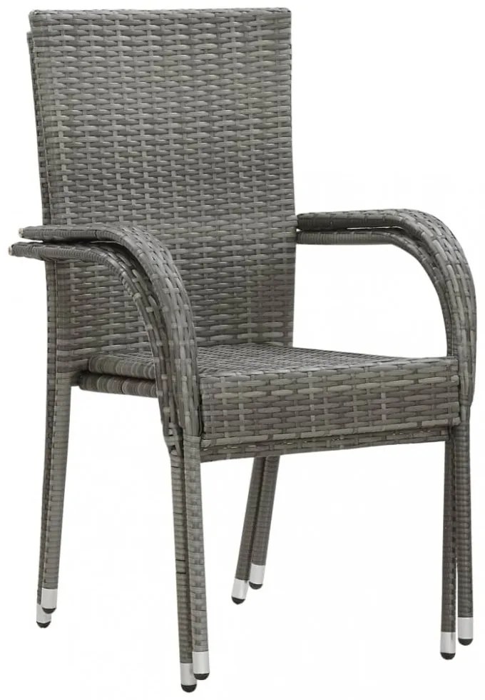2 db szürke rakásolható polyrattan kültéri szék