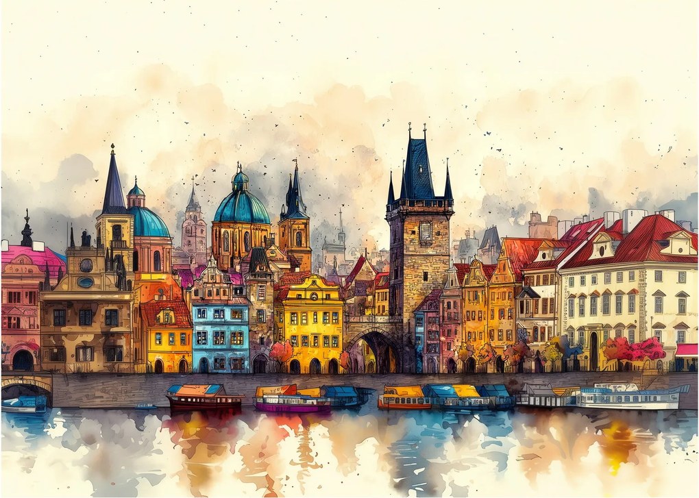 Üveg kép - Ősz a festett városban (70x50 cm)