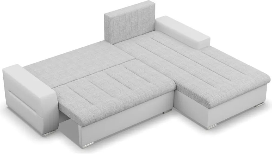 Toronto sarokkanapé, 2 ágyneműtartóval, fonott + műbőr, jobboldali, szürke - fehér