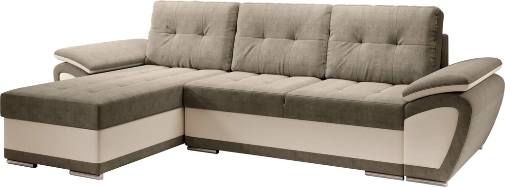 Kinyitható ülőgarnitúra, bézs/világosbarna, balos, ENIF ROH