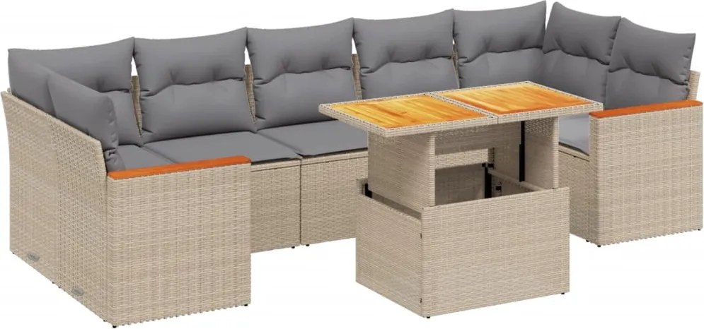 vidaXL 8 részes bézs polyrattan kerti ülőgarnitúra párnával