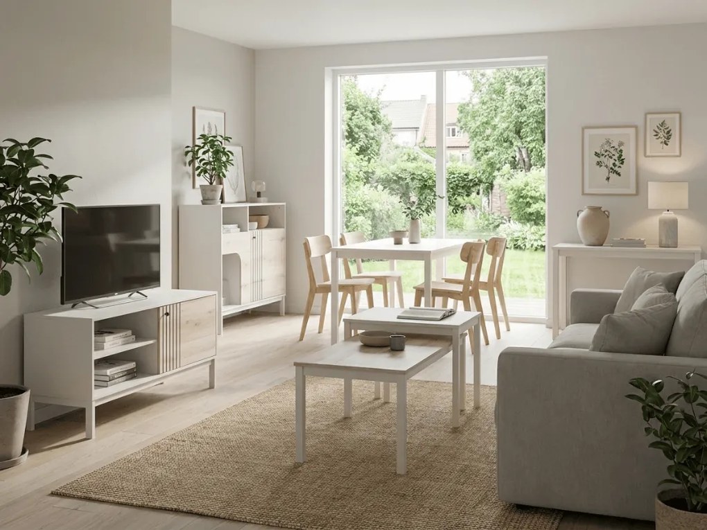 TV szekrény FROST 120x40 cm fehér, alpesi tölgy dekoráció