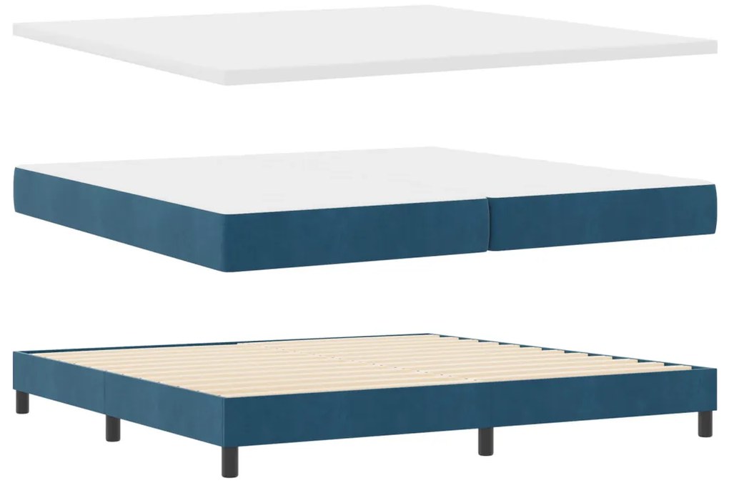 Boxspring Ágy Mattal & LED Sötétkék 200x200 cm Bársony