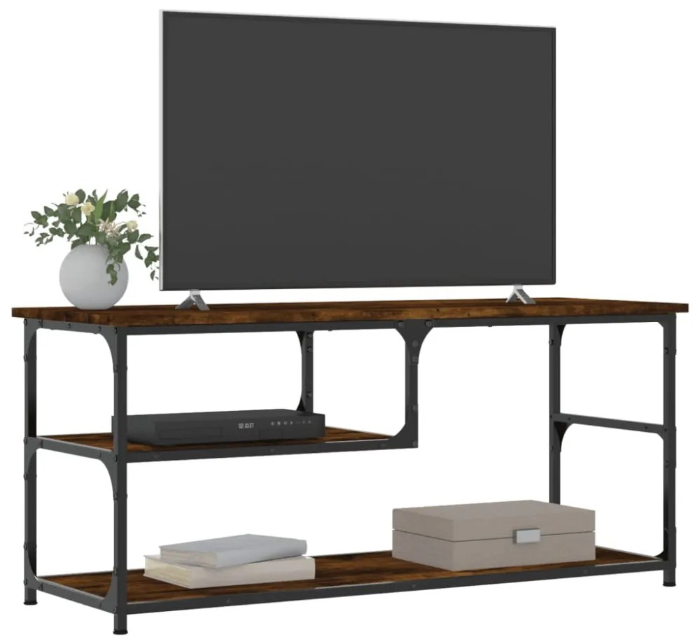 füstös tölgy színű szerelt fa és acél TV-szekrény 103x38x46,5cm