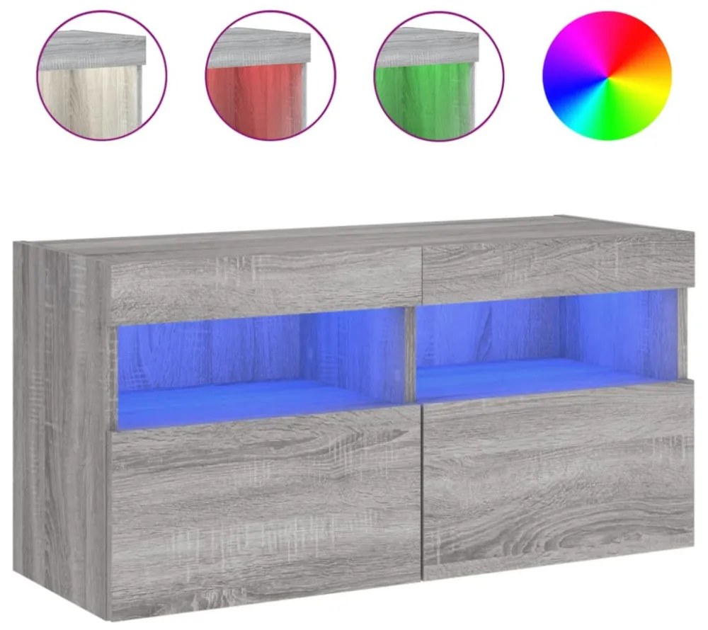 szürke sonoma színű fali TV-szekrény LED-del 80 x 30 x 40 cm