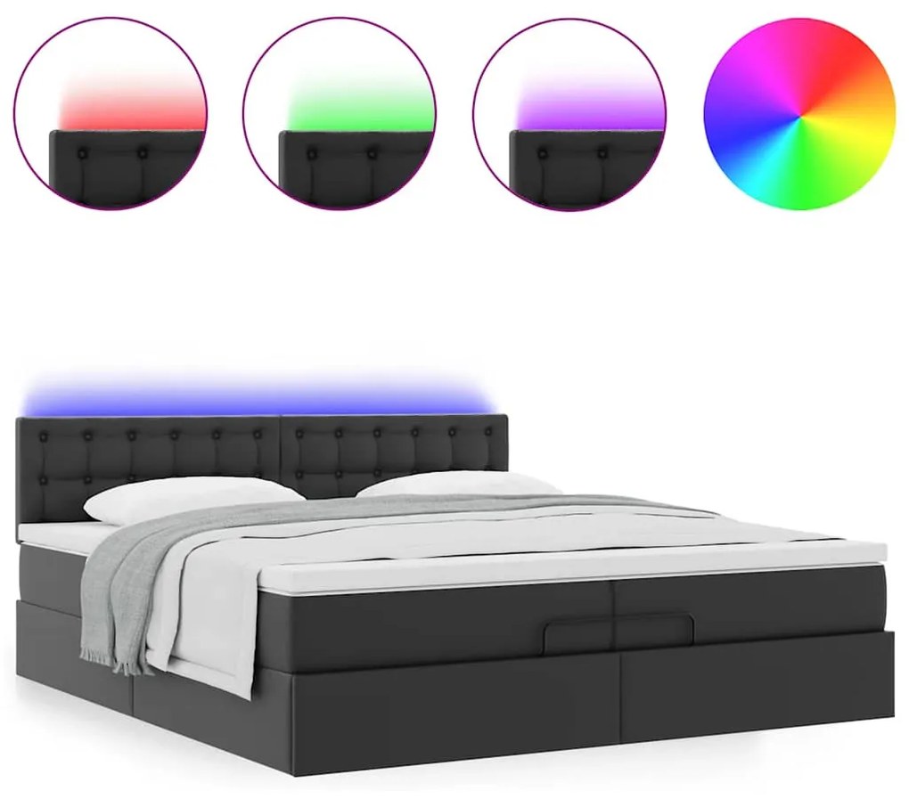 vidaXL Ottomán ágykeret matraccal fekete 200x200cm műbőrrel