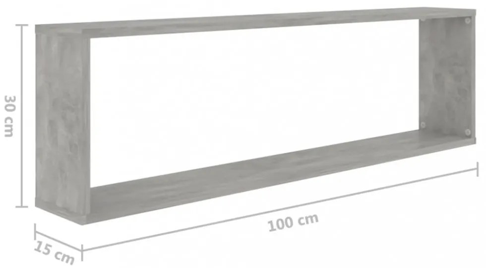 4 db betonszürke szerelt fa fali polc 100 x 15 x 30 cm