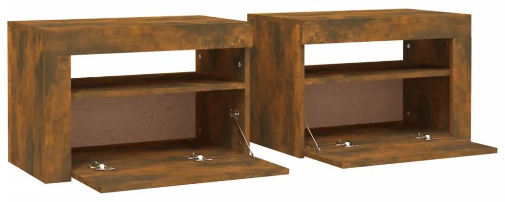 2 db füstös tölgy színű éjjeliszekrény LED-ekkel 60x35x40 cm