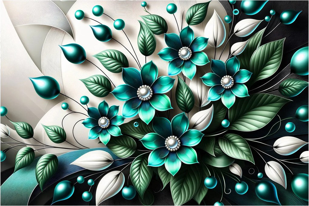 Kép - 3D türkiz virágok (90x60 cm)