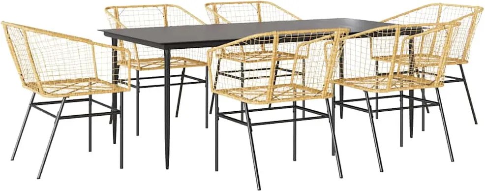 vidaXL 7 észes barna polyrattan üveg kerti étkezőgarnitúra
