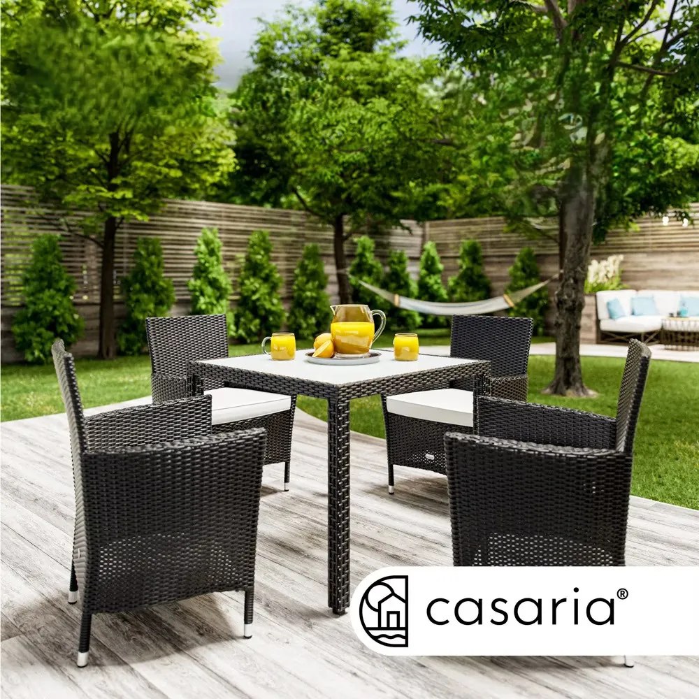 Casaria® Kerti rattan szett Berlin 1+4 - fekete