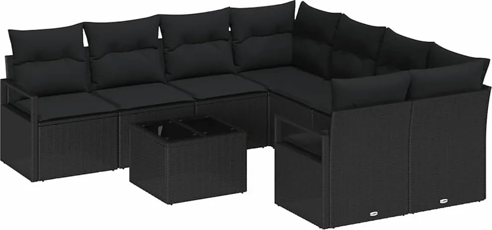 vidaXL Kanapé Szett párnával 9 pcs Fekete polirattan