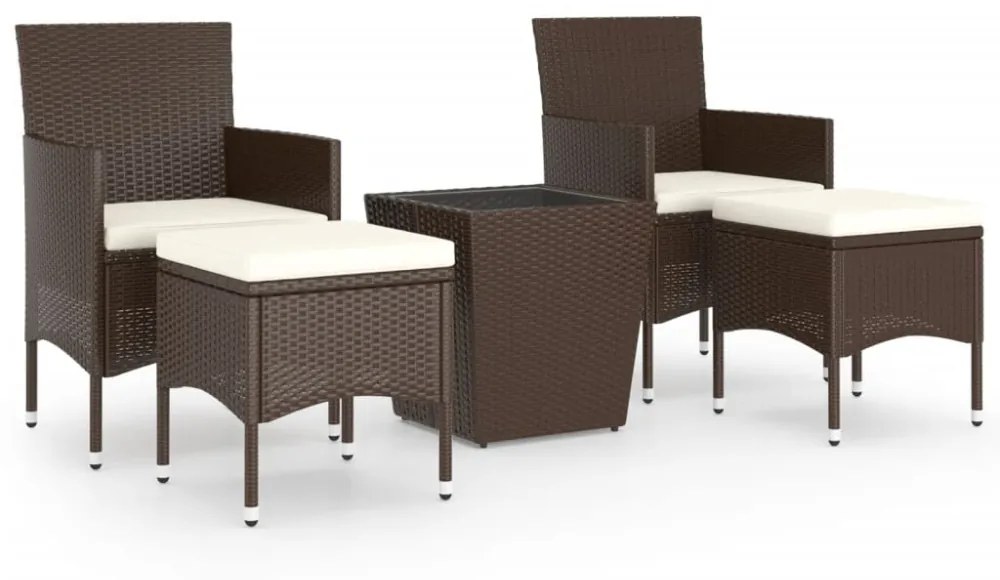 vidaXL 5 részes barna polyrattan és edzett üveg kerti bisztrószett