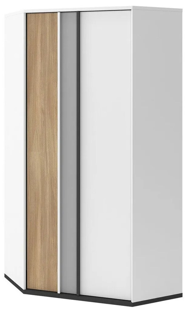 Sarokszekrény Fresno J117Grafit, Világosszürke, Fehér, Tölgy, 198x95x50cm, Szekrényajtók: Pántos