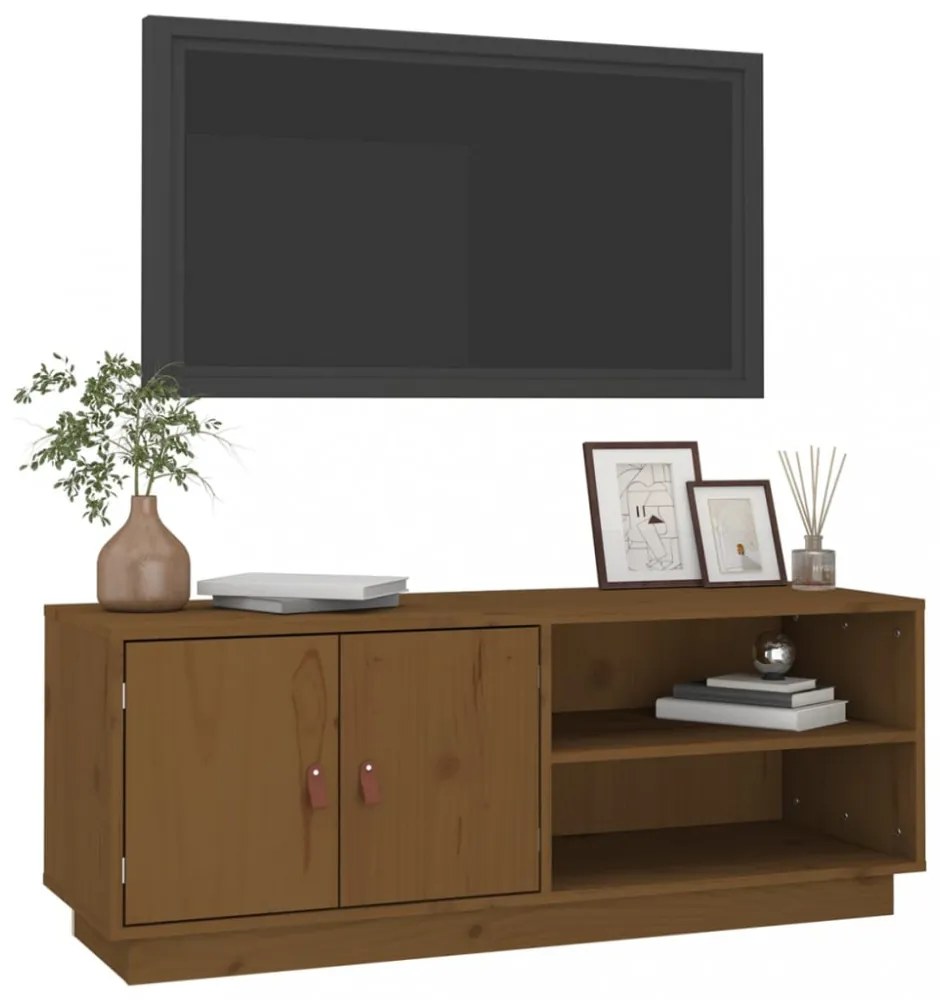 mézbarna tömör fenyőfa TV-szekrény 105 x 34 x 40 cm