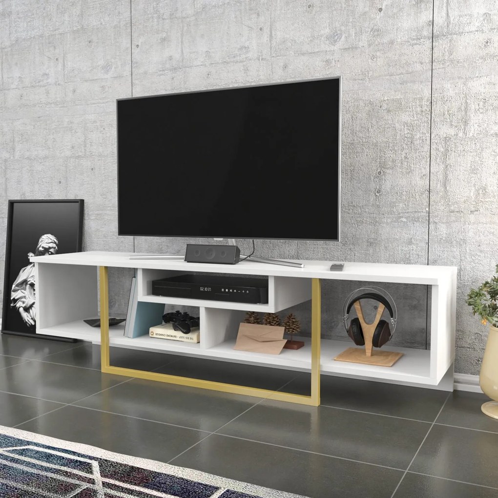 TV szekrény Asal 150 - White, Gold