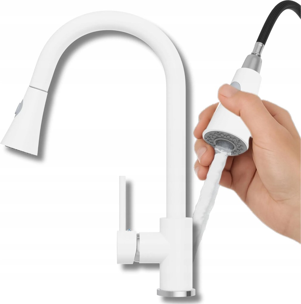 Snake Fehér Konyhai Csaptelep Kihúzható Kifolyócsővel