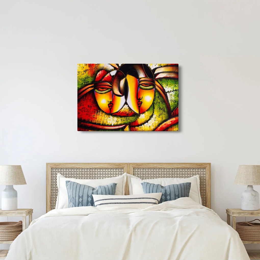 Kép - olajfestmény, absztrakt arcok (90x60 cm)