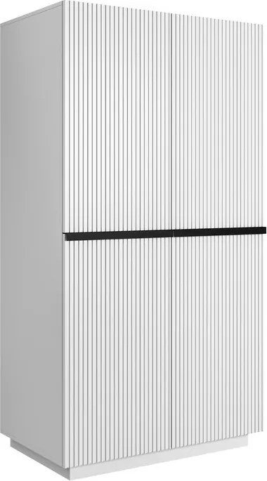 Nicole ruhásszekrény, bordázott előlappal és fém fogantyúkkal - 100 cm - matt fehér / fekete fogantyúk