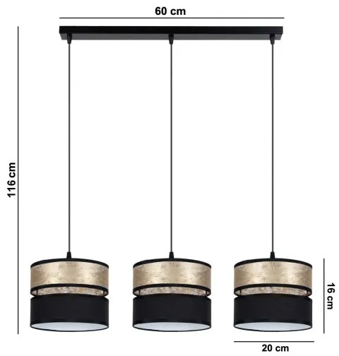 Csillár zsinóron LIMA 3xE27/60W/230V arany/fekete