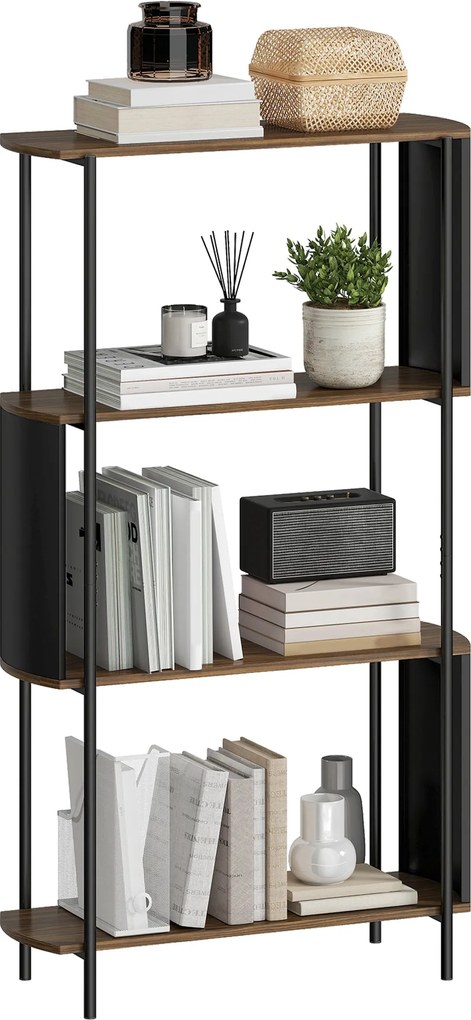 HOMCOM 4 polcos tárolópolc, ívelt oldalpanelek, ipari stílusú acél váz – 80 x 30 x 141 cm, barna | Aosom