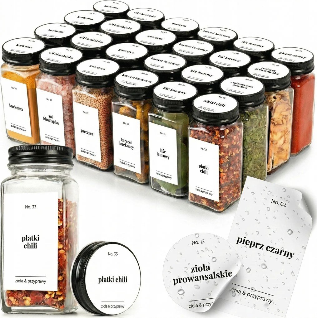 Fűszertartó tégelyek 24db-os fűszertartó tégelyek +címkék matricák