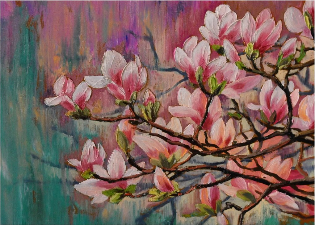 Kép - olajfestmény, virágzó Sakura (70x50 cm)
