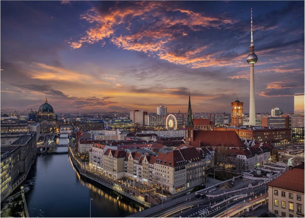 Kép - Naplemente Berlin felett (üvegen) (70x50 cm)